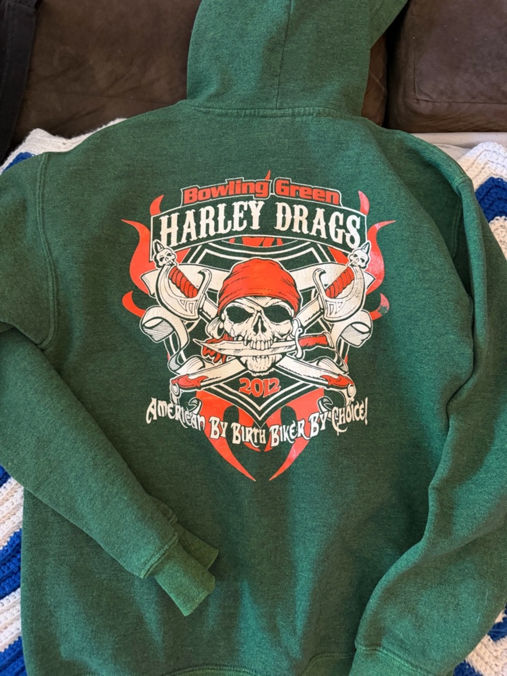 Vintage bowling Green Harley Drags Green full zip Hoodie